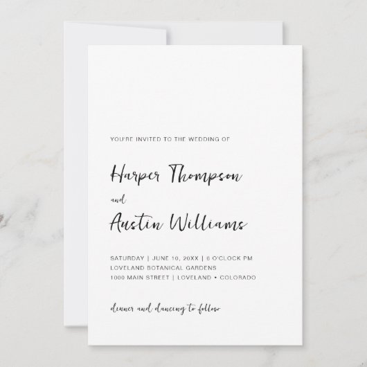 Zwart en wit, modern, eenvoudig script bruiloft kaart (Voorkant)