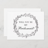 Zwart en wit modern, jij bent mijn bruidsmeisje briefkaart (Voorkant / Achterkant)