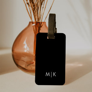 Zwart en wit Modern monogram Bagagelabel
