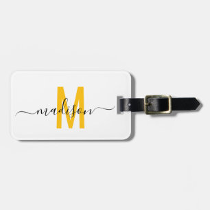 Zwart en Wit Modern Monogram Bagagelabel
