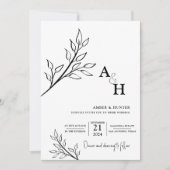 Zwart en wit modern monogram blad foto kaart (Voorkant)