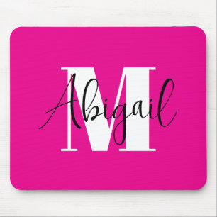 Zwart en wit modern monogram hete roze muismat