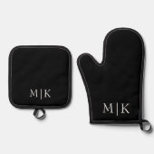 Zwart en wit | Modern monogram Ovenwant & Pannenlap Set (Voorkant)