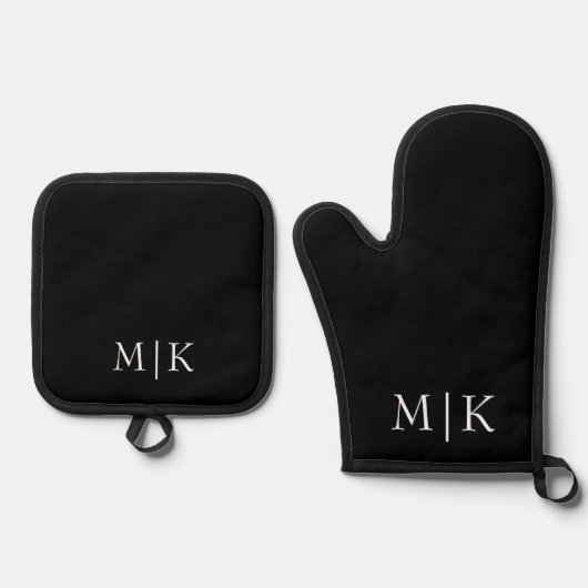 Zwart en wit | Modern monogram Ovenwant & Pannenlap Set (Voorkant)