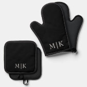 Zwart en wit | Modern monogram Ovenwant & Pannenlap Set (Voorkant / Achterkant)