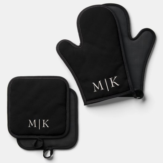 Zwart en wit | Modern monogram Ovenwant & Pannenlap Set (Voorkant / Achterkant)