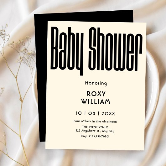 Zwart en wit Modern Retro baby shower Kaart