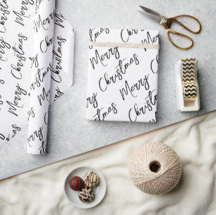 Zwart en wit modern schrift Prettig kerstfeest Cadeaupapier