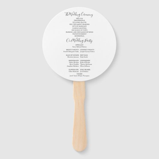 Zwart en wit modern script huwelijksprogramma handwaaier (Achterkant)