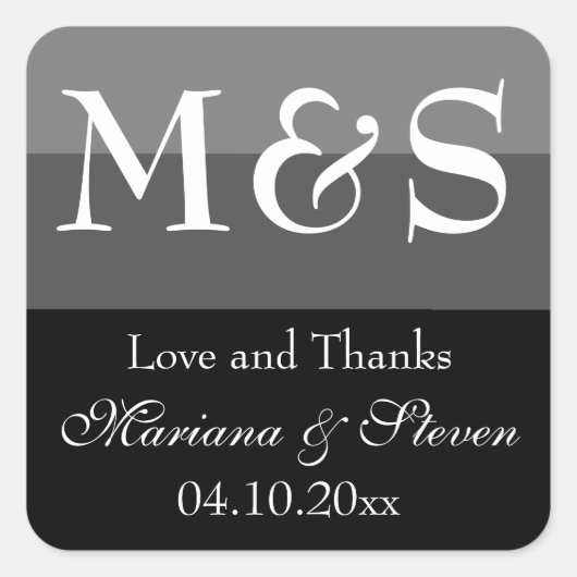 Zwart en wit modern script trouwen vierkante sticker (Voorkant)