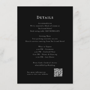 Zwart en wit Modern Wedding Details E Informatiekaartje