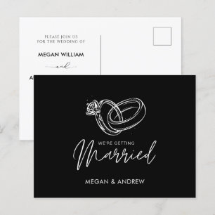 Zwart en wit Moderne minimalistische trouwring Briefkaart