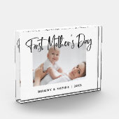 Zwart en wit | Moderne script eerste Moederdag Fotoblokken (Links)