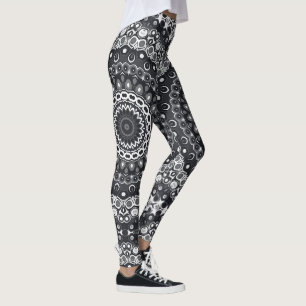 Zwart en Wit Monochroom Mandala Patroon Leggings