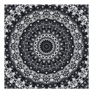 Zwart en Wit Monochroom Mandala Patroon Perfect Poster