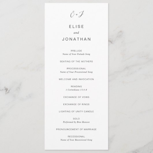 Zwart en Wit Monogram Elegant Huwelijk Programma (Voorkant)