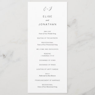 Zwart en Wit Monogram Elegant Huwelijk Programma