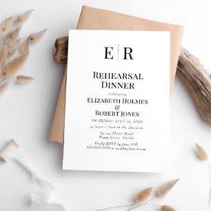 Zwart en Wit Monogram Oefenavondeten Kaart