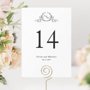 Zwart en Wit Monogram Tafelnummer Trouwfeest