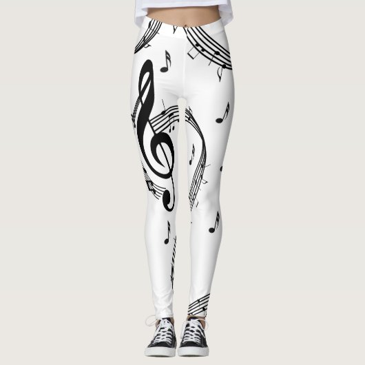 Zwart en wit muziekontwerp leggings (Voorkant)