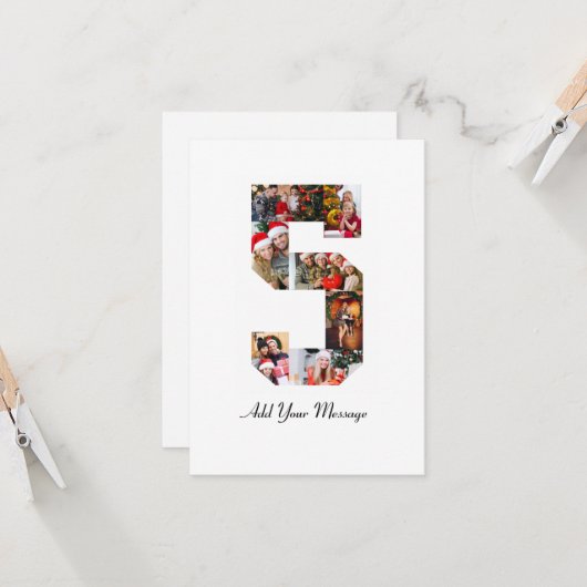 Zwart en Wit Nummer 5 Foto Collage Kaart (Voorkant / Achterkant in situ)