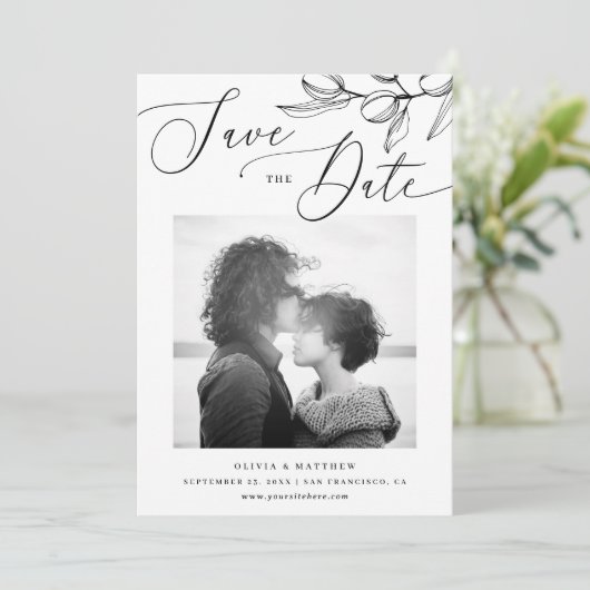 Zwart en wit olijf bruiloft | Italiaanse foto Save The Date (Staand voorkant)