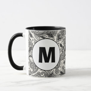 Zwart en wit paisley monogram mok