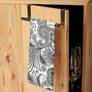 Zwart en wit paisley theedoek