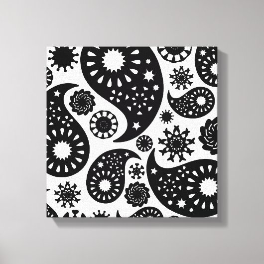 Zwart en wit paisleypatroon. canvas afdruk (Voorkant)