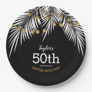Zwart en Wit Palm 50e Verjaardagsfeest Papieren Bordje
