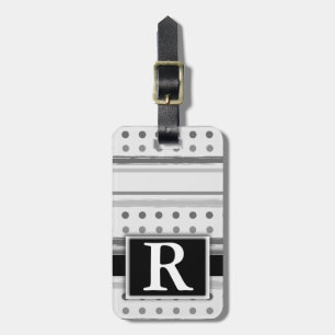 Zwart en wit Polka Dot Stripe Modern Monogram Bagagelabel