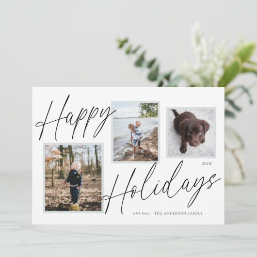 Zwart en wit prettige feestdagen foto feestdagenkaart (Staand voorkant)