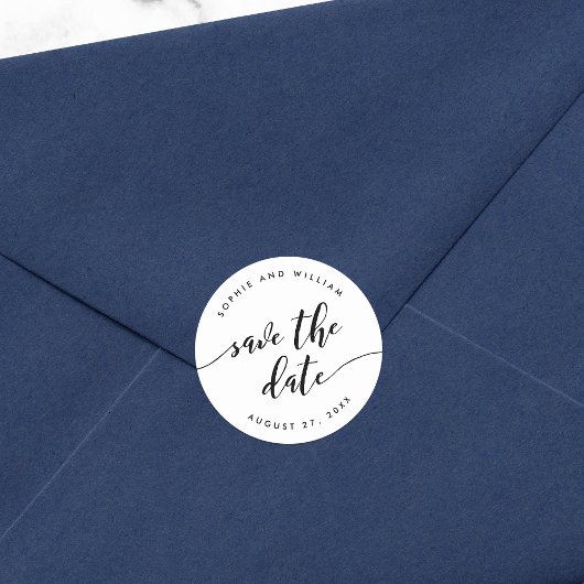 Zwart en Wit Relax Script Save the Date Ronde Sticker