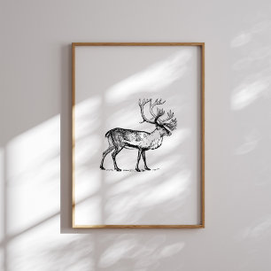 zwart en wit rendier kerstmuur ar poster