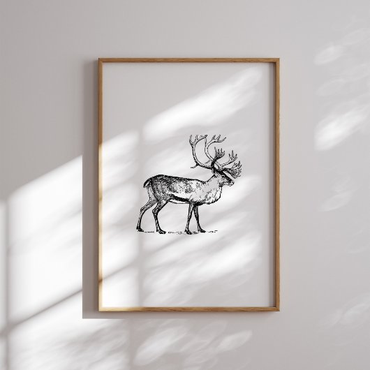  zwart en wit rendier kerstmuur ar poster