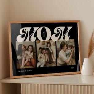 Zwart en Wit Retro Krachtige Moeder 3 Foto Collage Poster