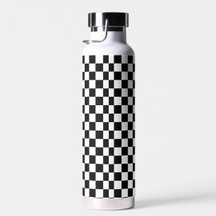 zwart en wit - retro schaakbordpatroon waterfles