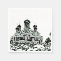 Zwart en wit schets kerk papieren servet