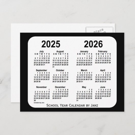 Zwart en Wit Schoolkalender 2025-2026 van Janz Briefkaart (Voorkant / Achterkant)
