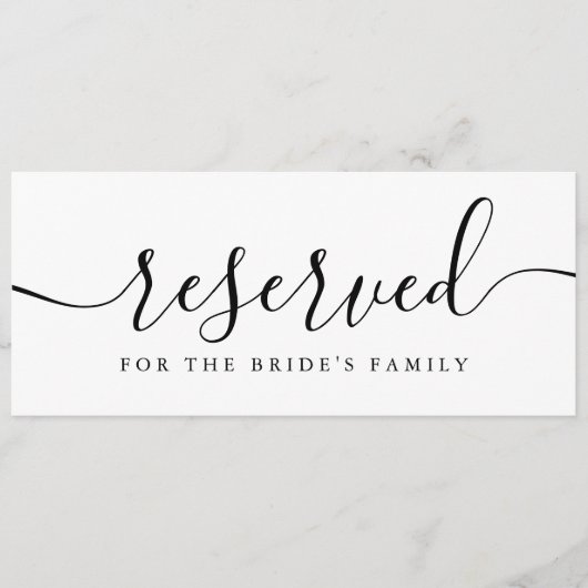 Zwart en Wit Script Bruidsstoel Reserveringsbord (Voorkant)