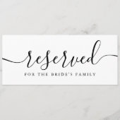 Zwart en Wit Script Bruidsstoel Reserveringsbord (Achterkant)