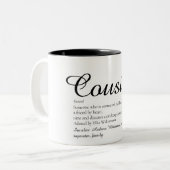 Zwart en Wit Script Cool Cousin Definitie Tweekleurige Koffiemok (Voorkant links)