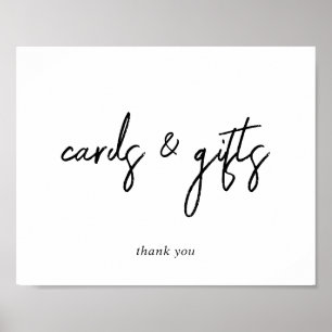 Zwart en wit script kaarten en cadeaus bord poster