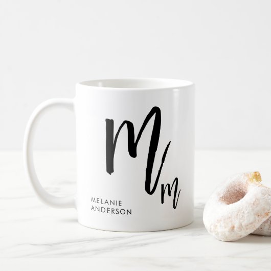Zwart en wit script monogram koffiemok (Met donut)