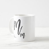 Zwart en wit script monogram koffiemok (Voorkant links)