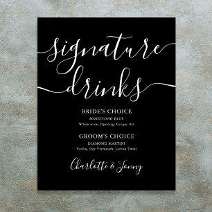 Zwart En Wit Script Signature Dranken Bord Poster