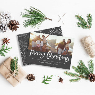 Zwart en wit script, smakelijk kerstfeest multi-fo feestdagenkaart