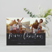 Zwart en wit script, smakelijk kerstfeest multi-fo folie feestdagenkaart (Staand Voorkant)