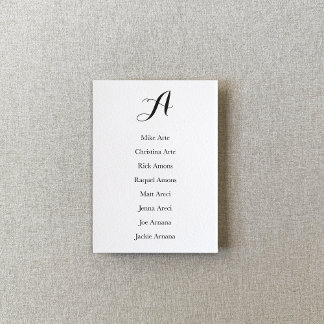 Zwart en wit script tafelstoelindeling kaart