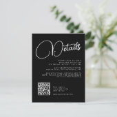 Zwart en Wit Script Trouwdetails RSVP Kaart (Staand voorkant)